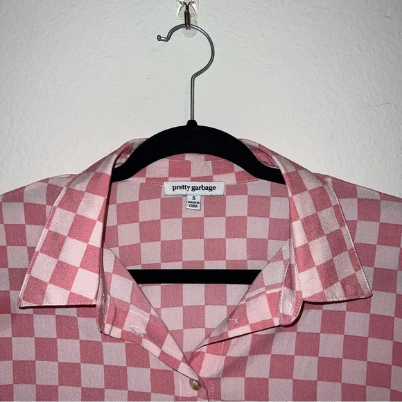 Pretty Garbage Pink Checkered Button Down Blouse - Picture 3 of 3
